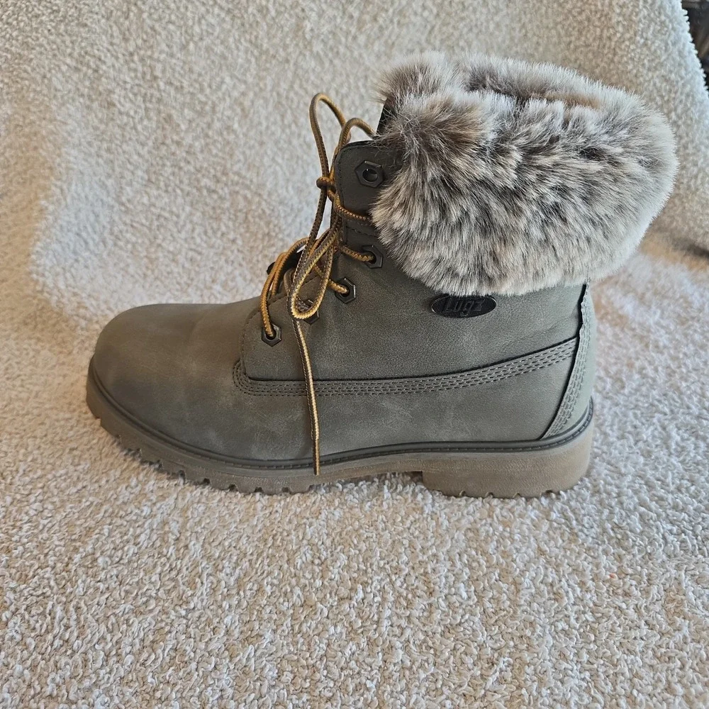 Lugz Convoy Fur-lined Lace-up Faux Seude Boots Gray Women's Size 9